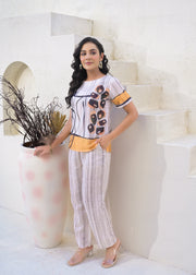 Printed Round Neck Top With Trousers Co-Ords
