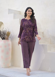 Printed Round Neck Top With Trousers Co-Ords