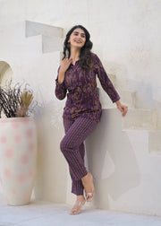 Printed Round Neck Top With Trousers Co-Ords