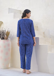 Printed Round Neck Top With Trousers Co-Ords