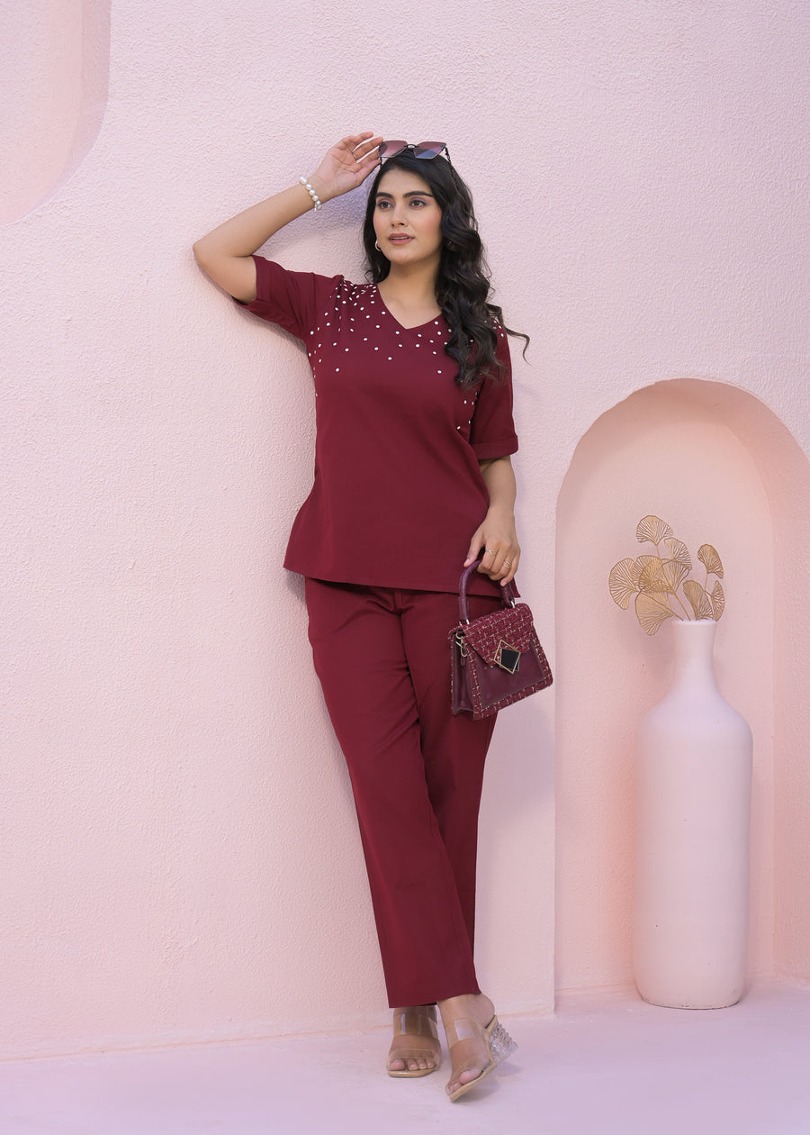 Printed V Neck Top With Trousers Co-Ords
