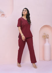 Printed V Neck Top With Trousers Co-Ords