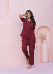 Printed V Neck Top With Trousers Co-Ords