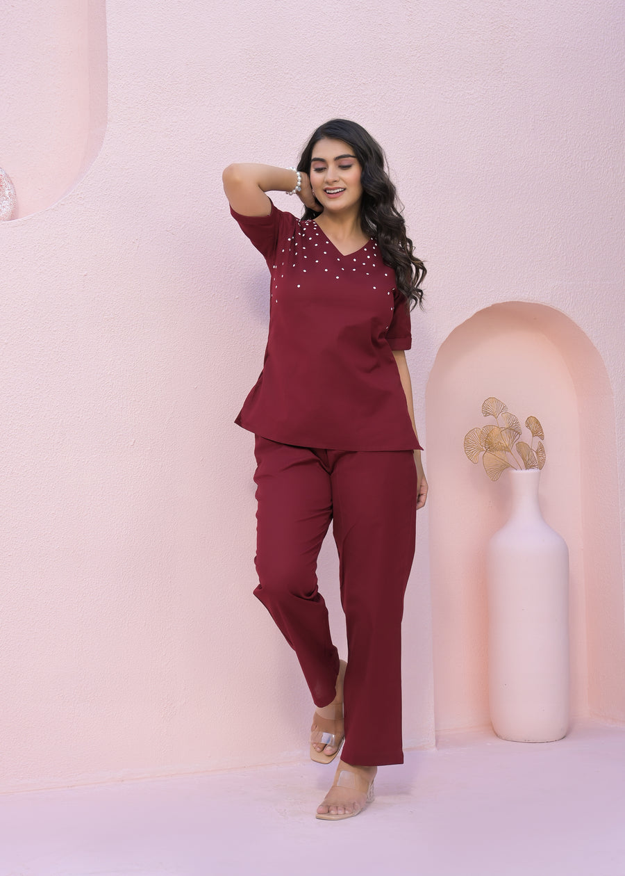 Printed V Neck Top With Trousers Co-Ords