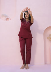 Printed V Neck Top With Trousers Co-Ords