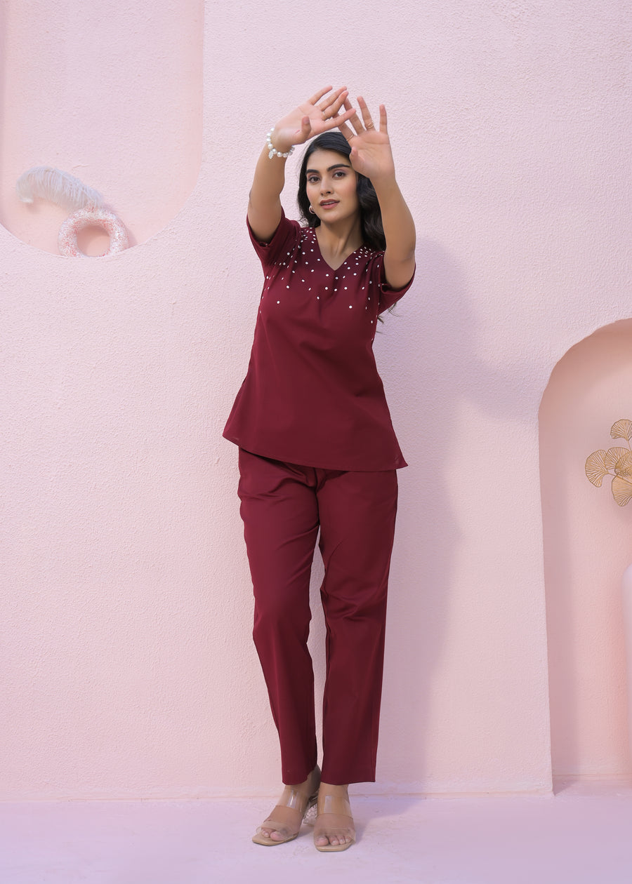 Printed V Neck Top With Trousers Co-Ords
