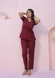 Printed V Neck Top With Trousers Co-Ords