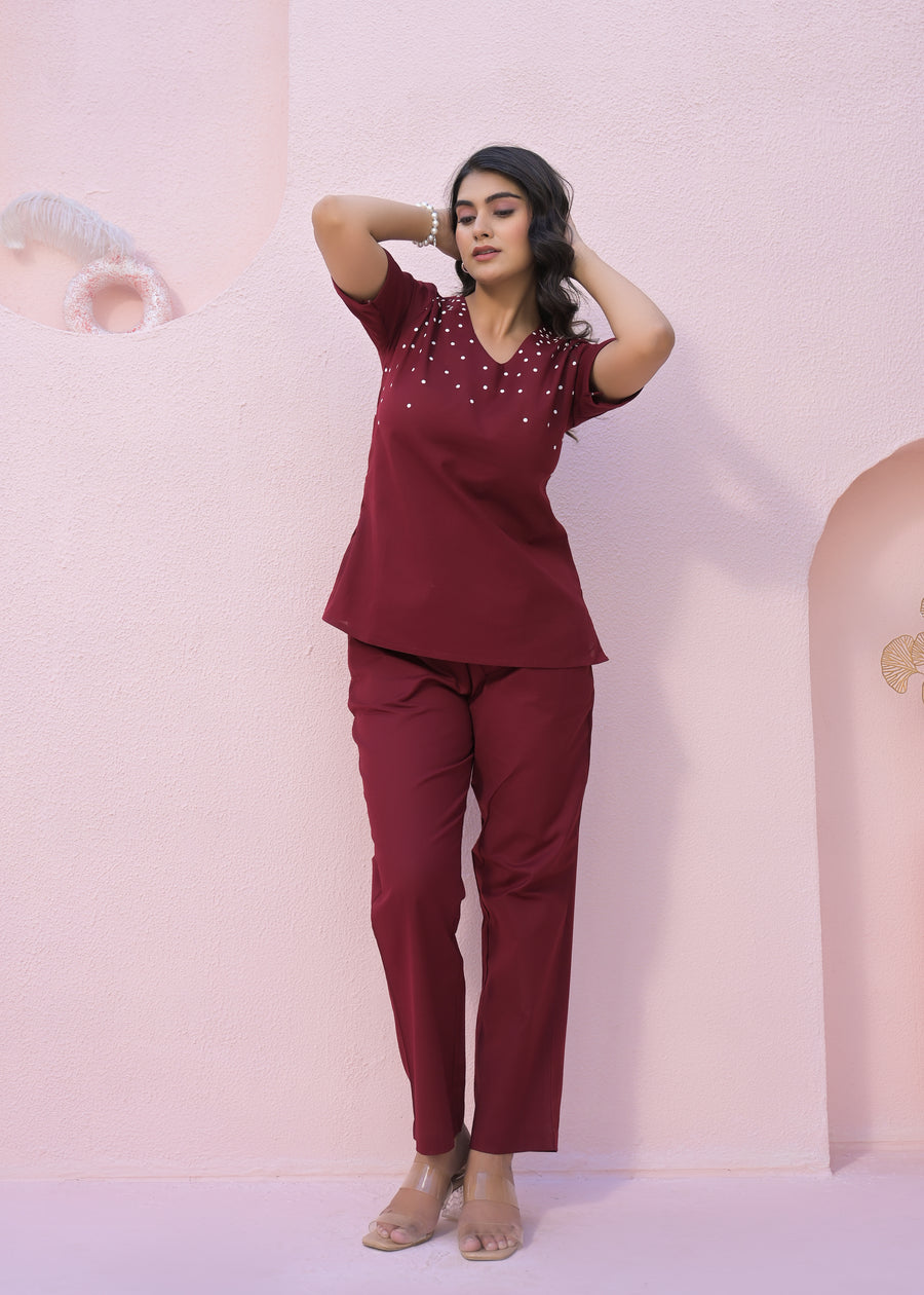 Printed V Neck Top With Trousers Co-Ords
