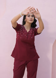 Printed V Neck Top With Trousers Co-Ords