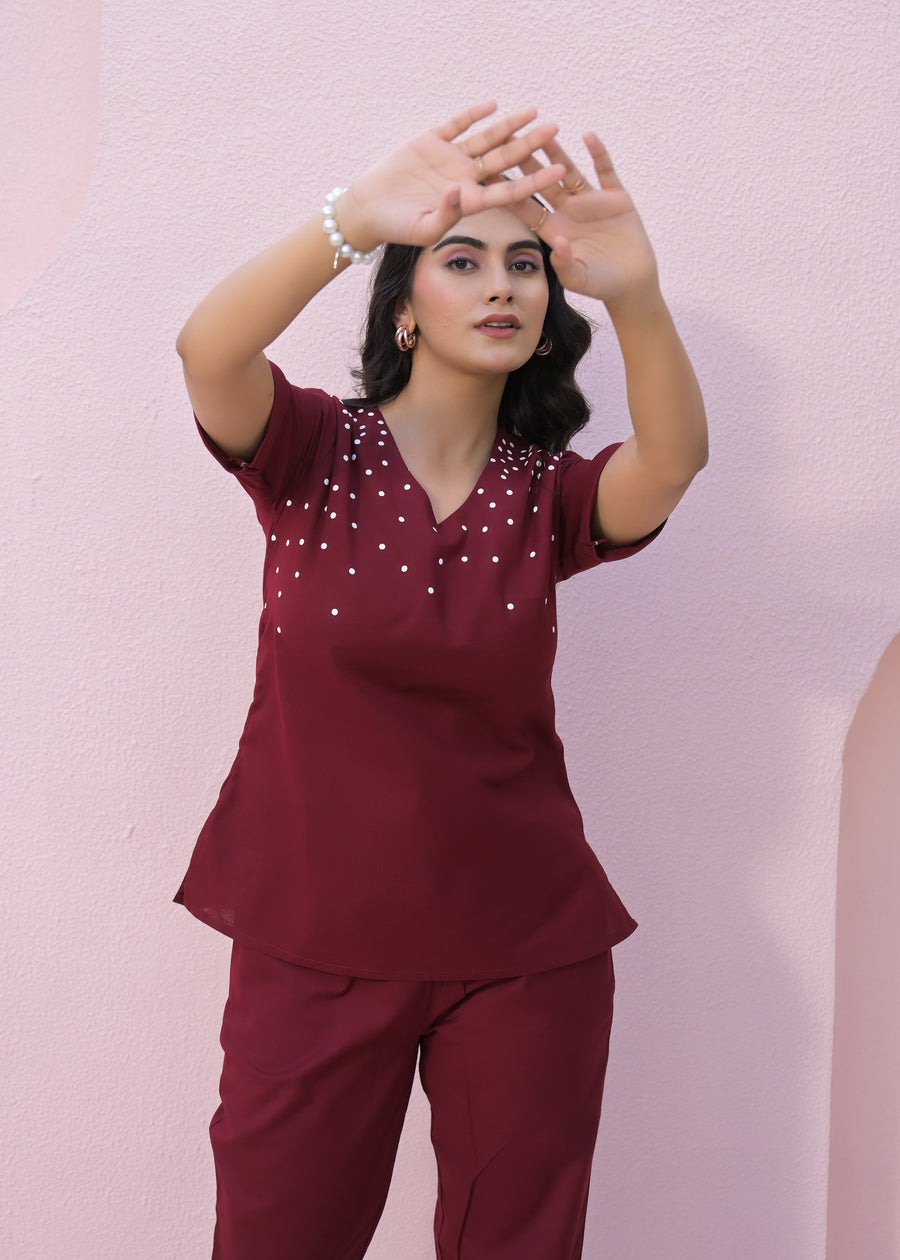 Printed V Neck Top With Trousers Co-Ords