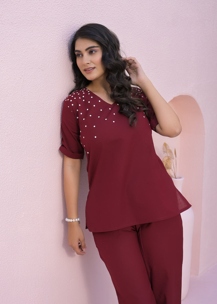 Printed V Neck Top With Trousers Co-Ords