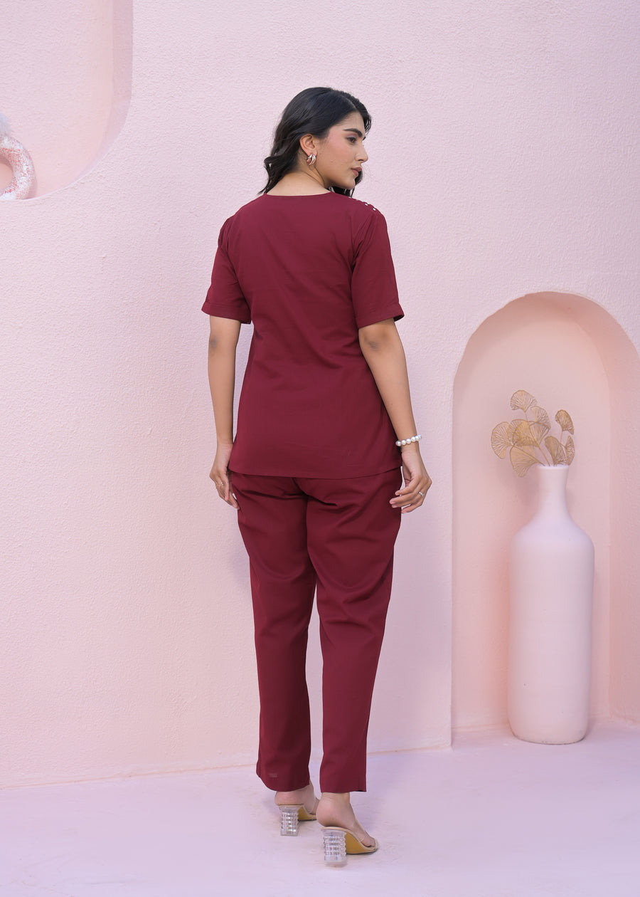 Printed V Neck Top With Trousers Co-Ords