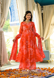 ORANGE ALIA CUT FESTIVE SUIT SET