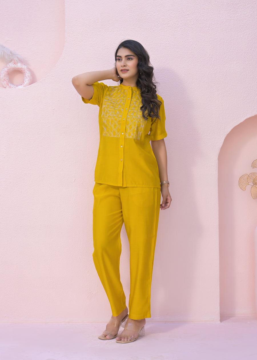 Yoke Design Shirt With Trousers Co-Ords