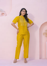 Yoke Design Shirt With Trousers Co-Ords