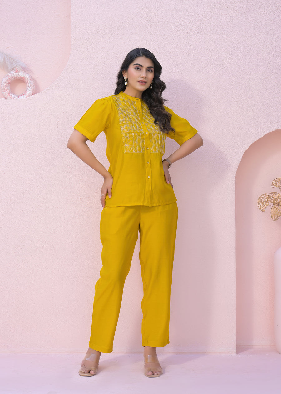 Yoke Design Shirt With Trousers Co-Ords