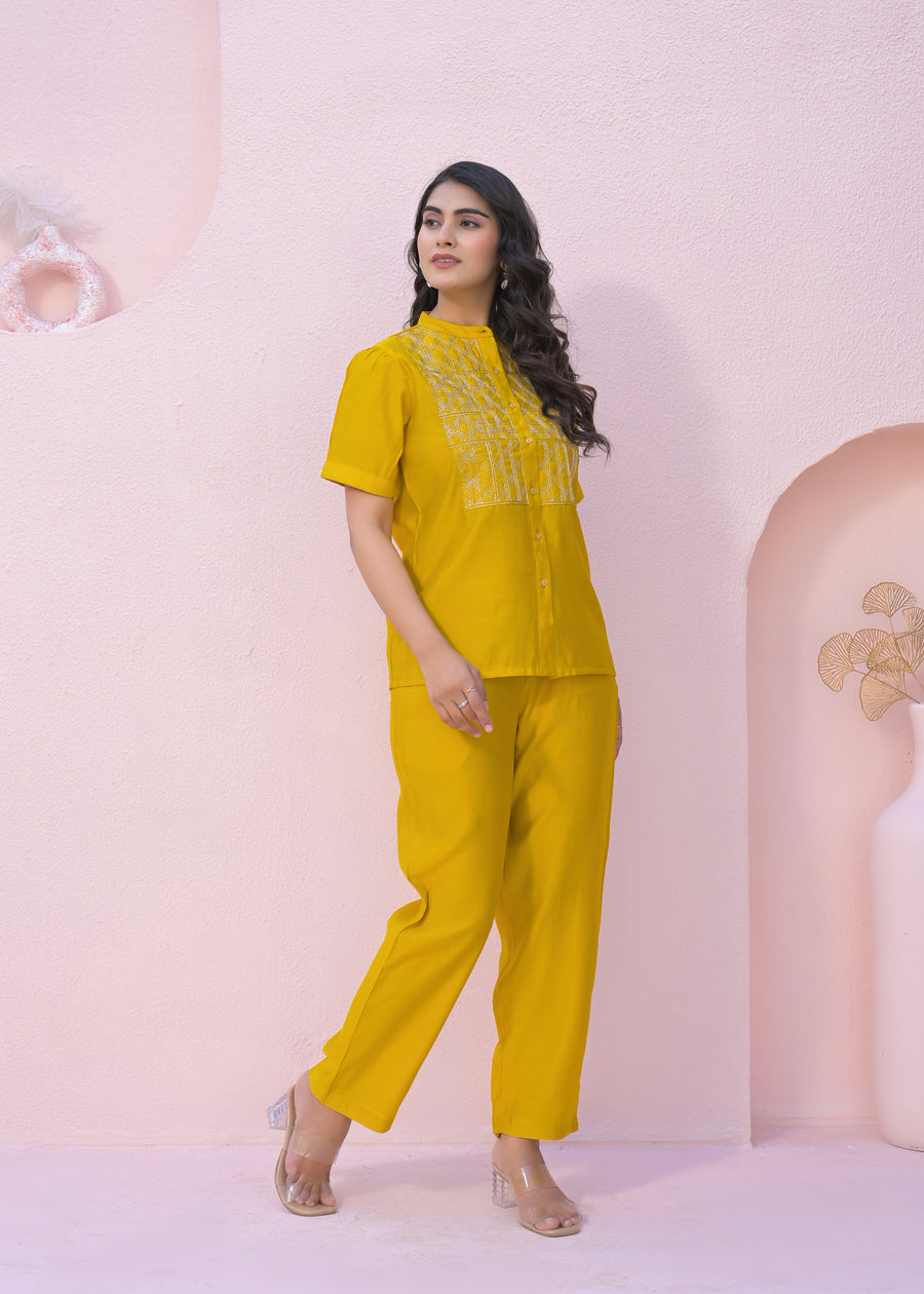 Yoke Design Shirt With Trousers Co-Ords