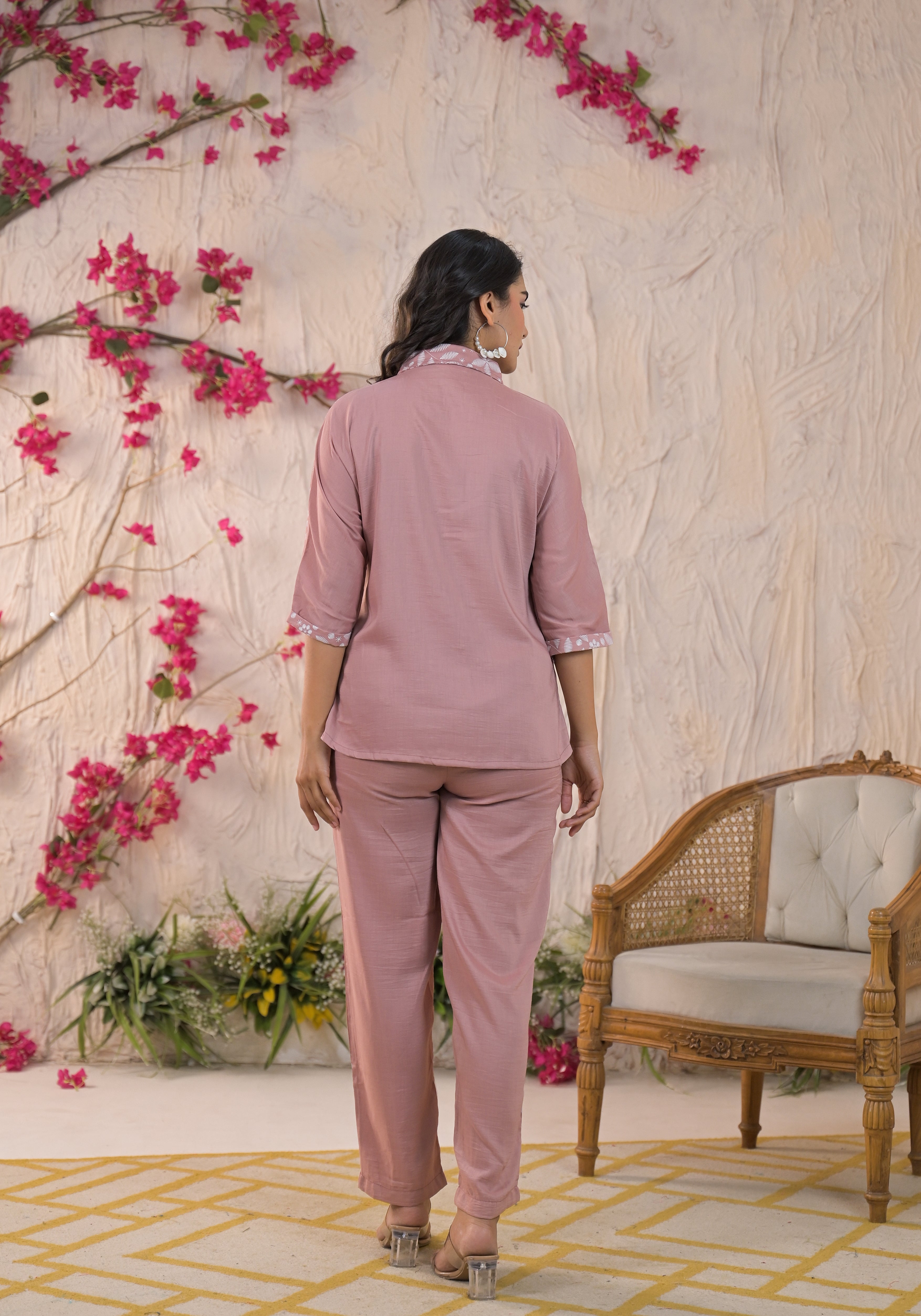 Pink Color embroidery party wear cord set