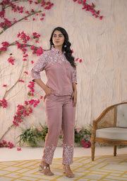Pink Color embroidery party wear cord set