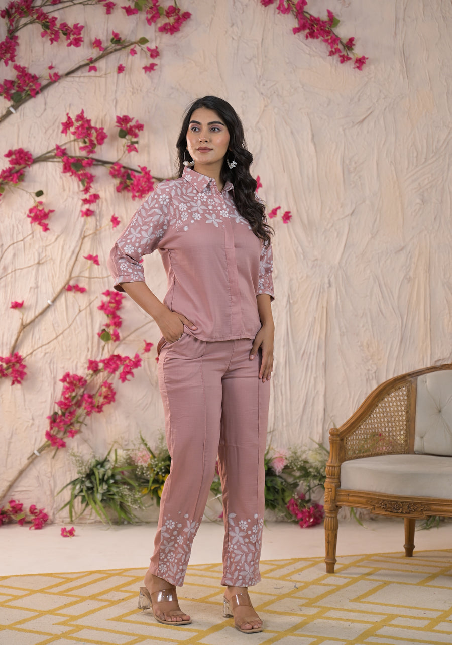Pink Color embroidery party wear cord set