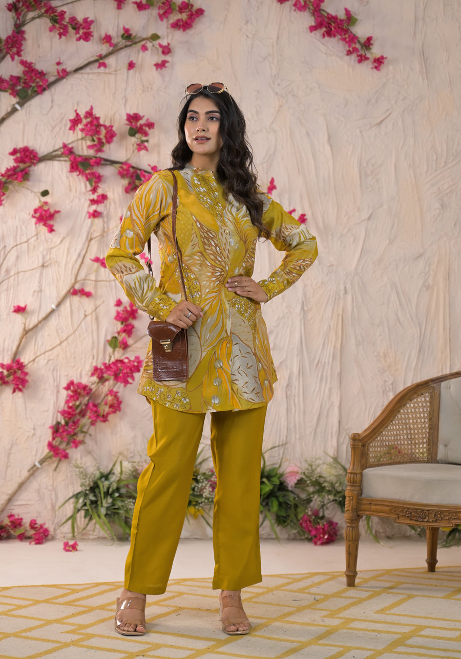 YELLOW floral muslin festive cord set