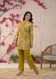 YELLOW floral muslin festive cord set