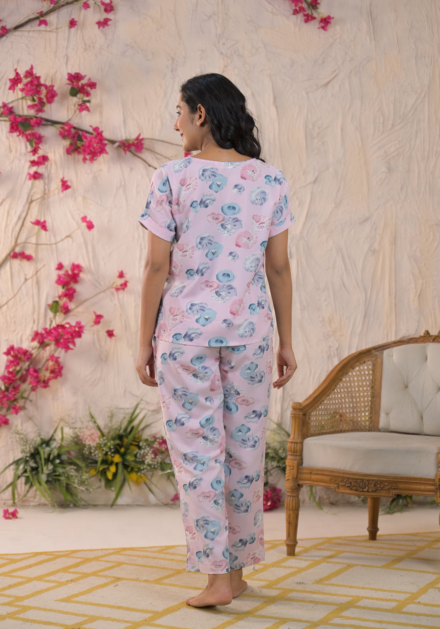 Floral Printed Boat Neck Top With Trousers Co-Ords