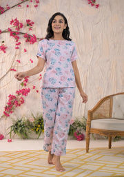 Floral Printed Boat Neck Top With Trousers Co-Ords