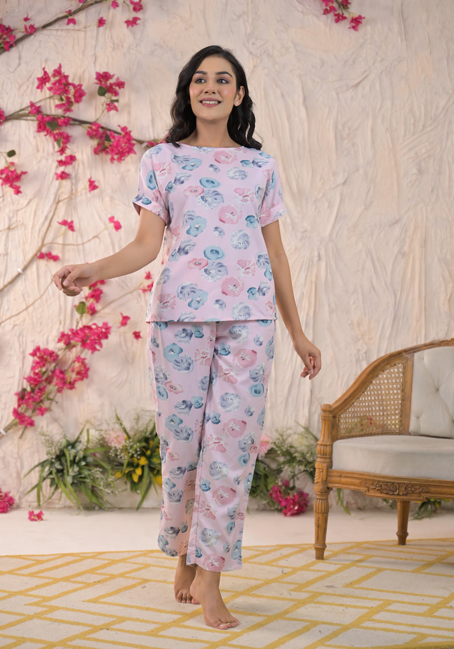 Floral Printed Boat Neck Top With Trousers Co-Ords