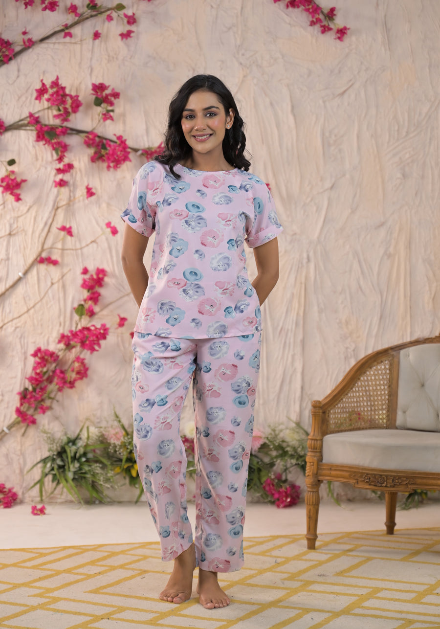 Floral Printed Boat Neck Top With Trousers Co-Ords