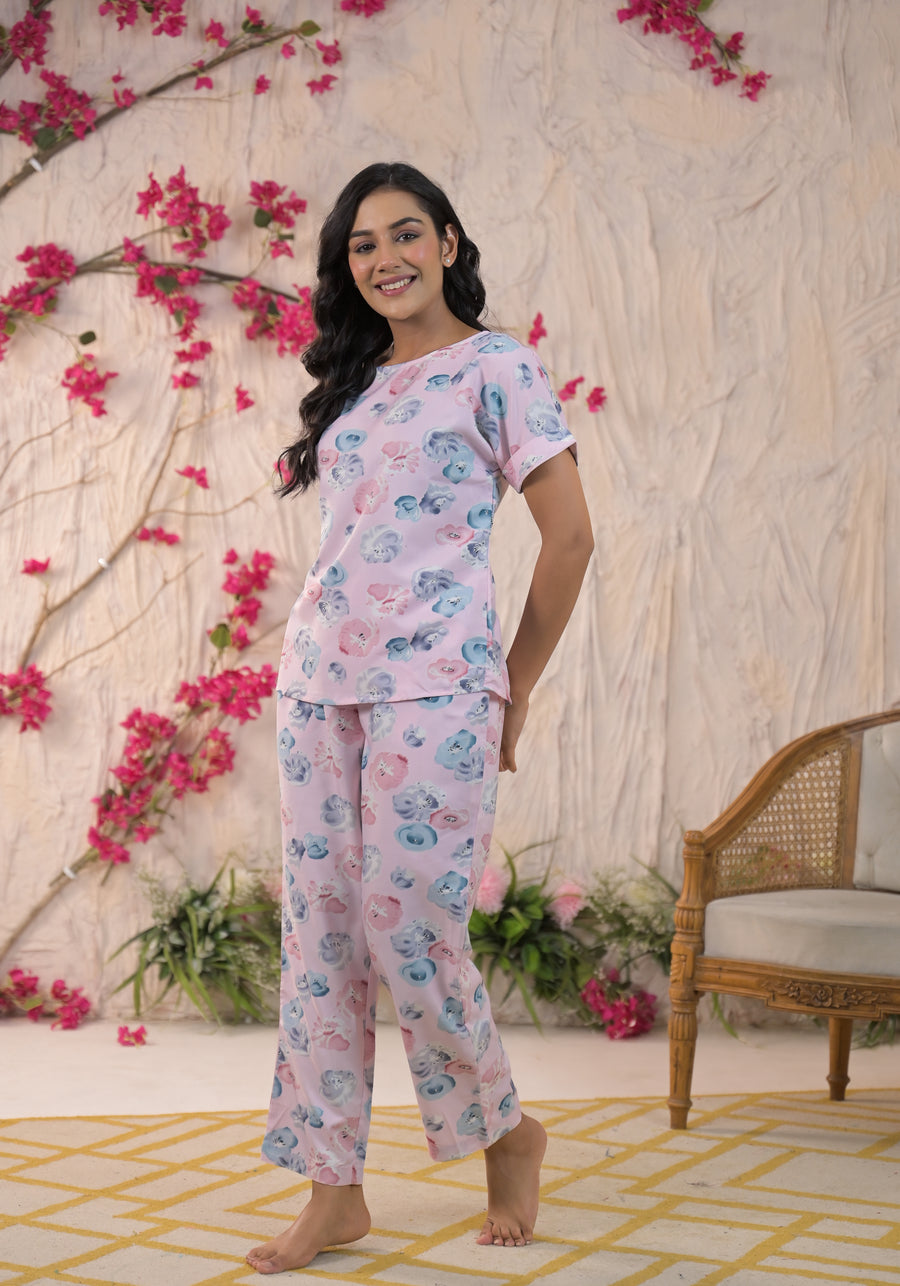 Floral Printed Boat Neck Top With Trousers Co-Ords