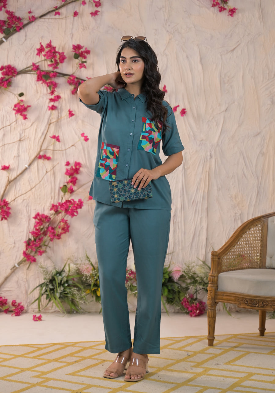 Embroidered Shirt & Trouser Co-Ords Set