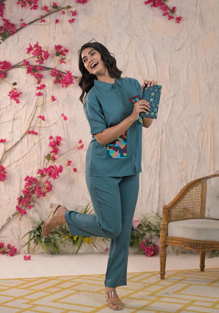 Embroidered Shirt & Trouser Co-Ords Set