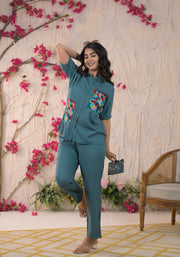 Embroidered Shirt & Trouser Co-Ords Set