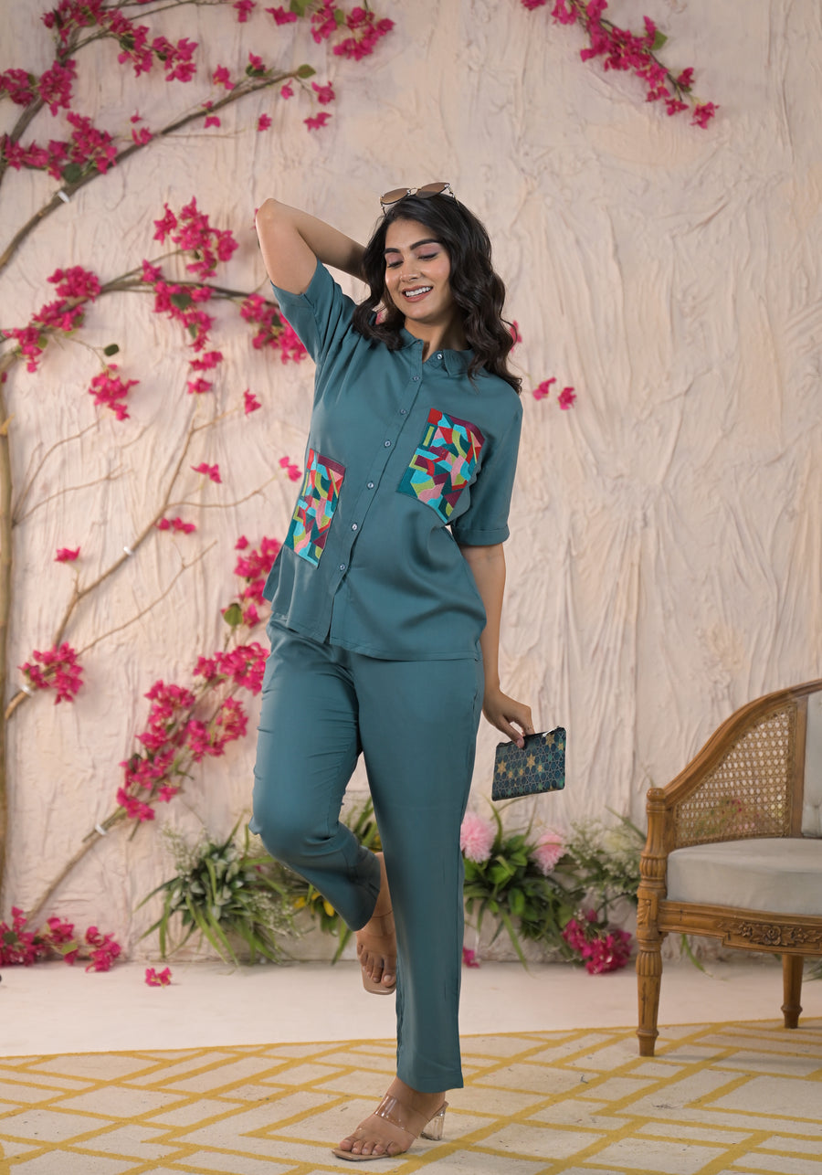 Embroidered Shirt & Trouser Co-Ords Set