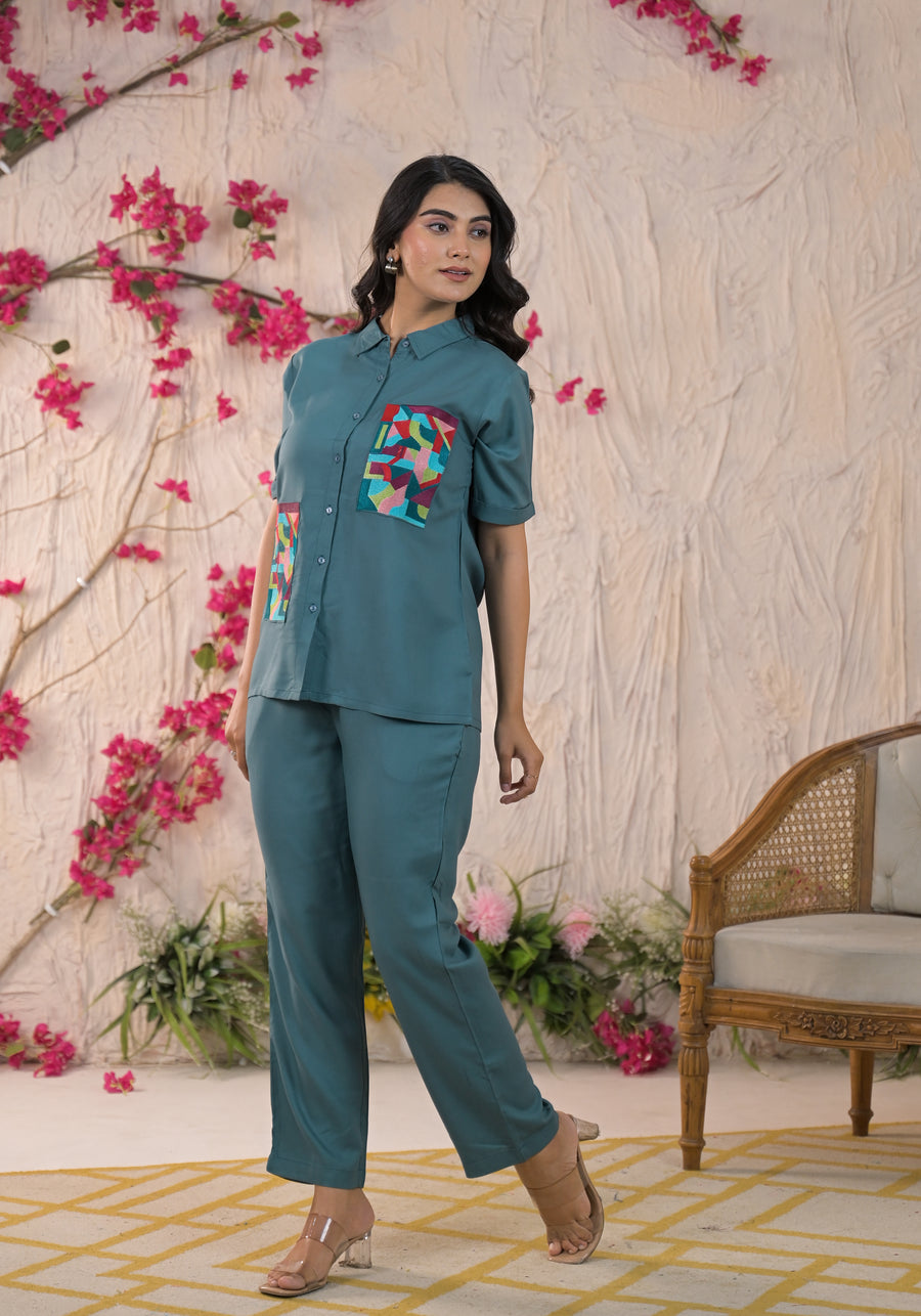 Embroidered Shirt & Trouser Co-Ords Set
