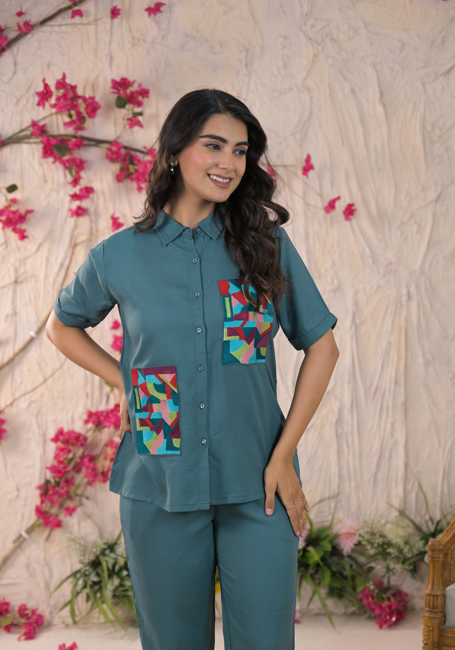 Embroidered Shirt & Trouser Co-Ords Set