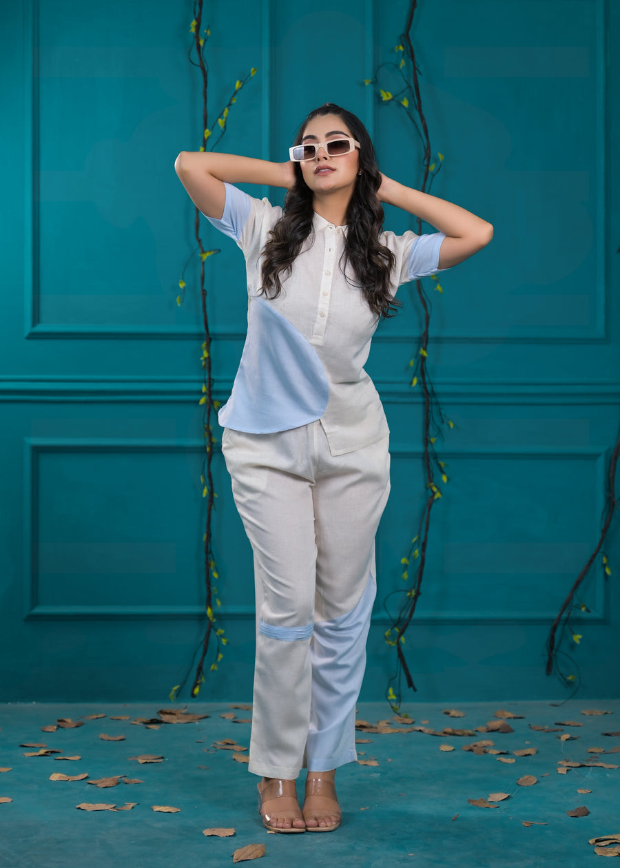 Colorblocked Shirt & Trouser Co-Ords Set
