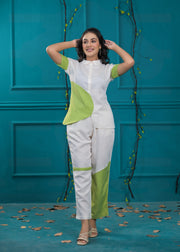 Colorblocked Shirt & Trouser Co-Ords Set