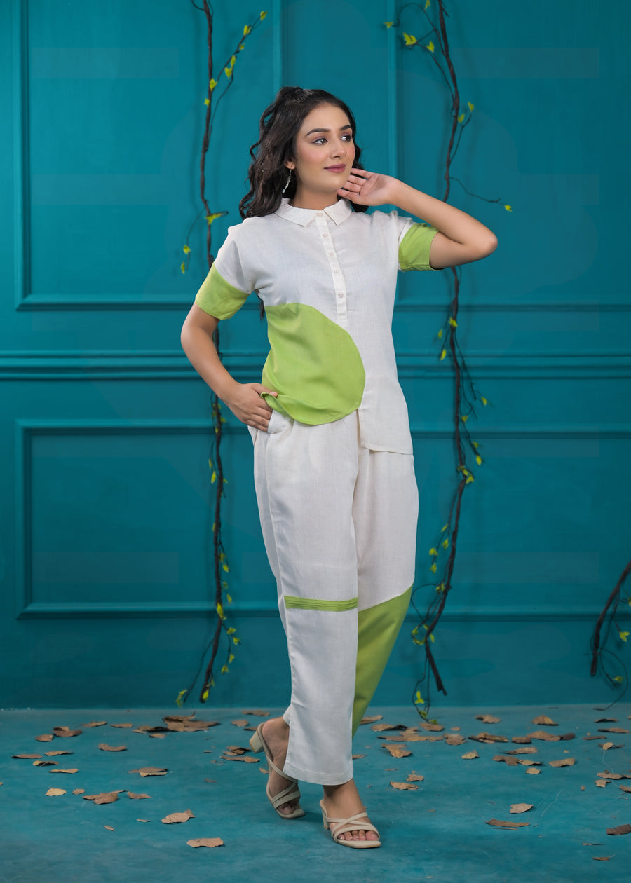 Colorblocked Shirt & Trouser Co-Ords Set