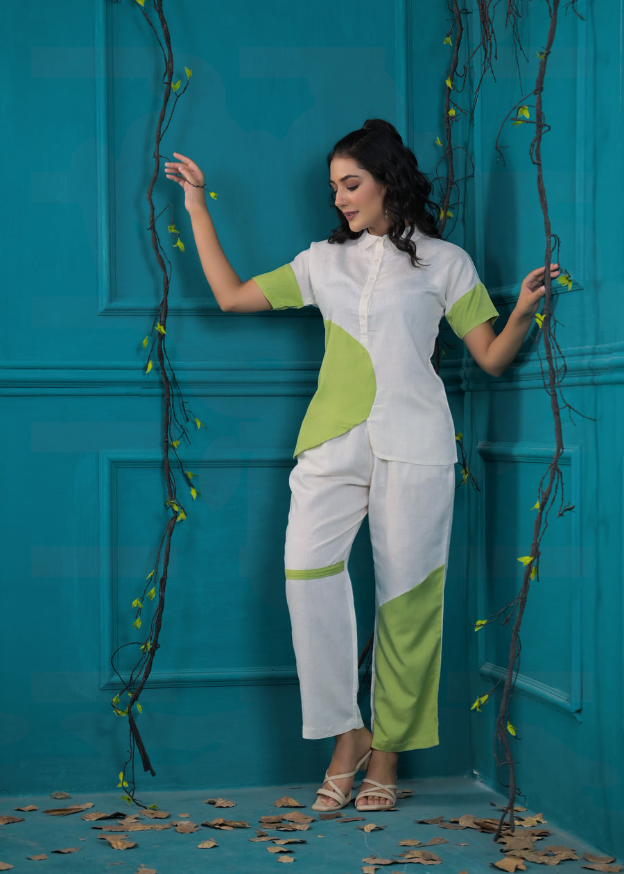 Colorblocked Shirt & Trouser Co-Ords Set