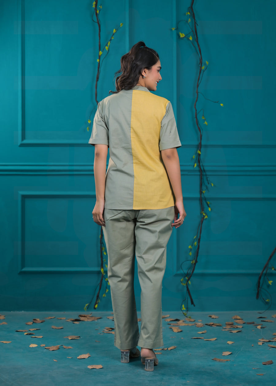 Colorblocked Pure Cotton Top & Trouser Co-Ords