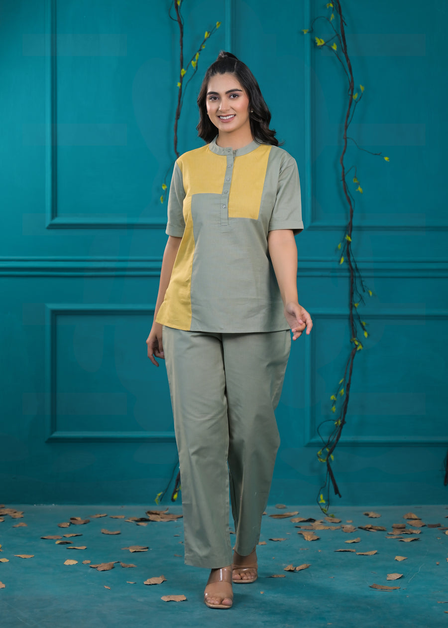 Colorblocked Pure Cotton Top & Trouser Co-Ords