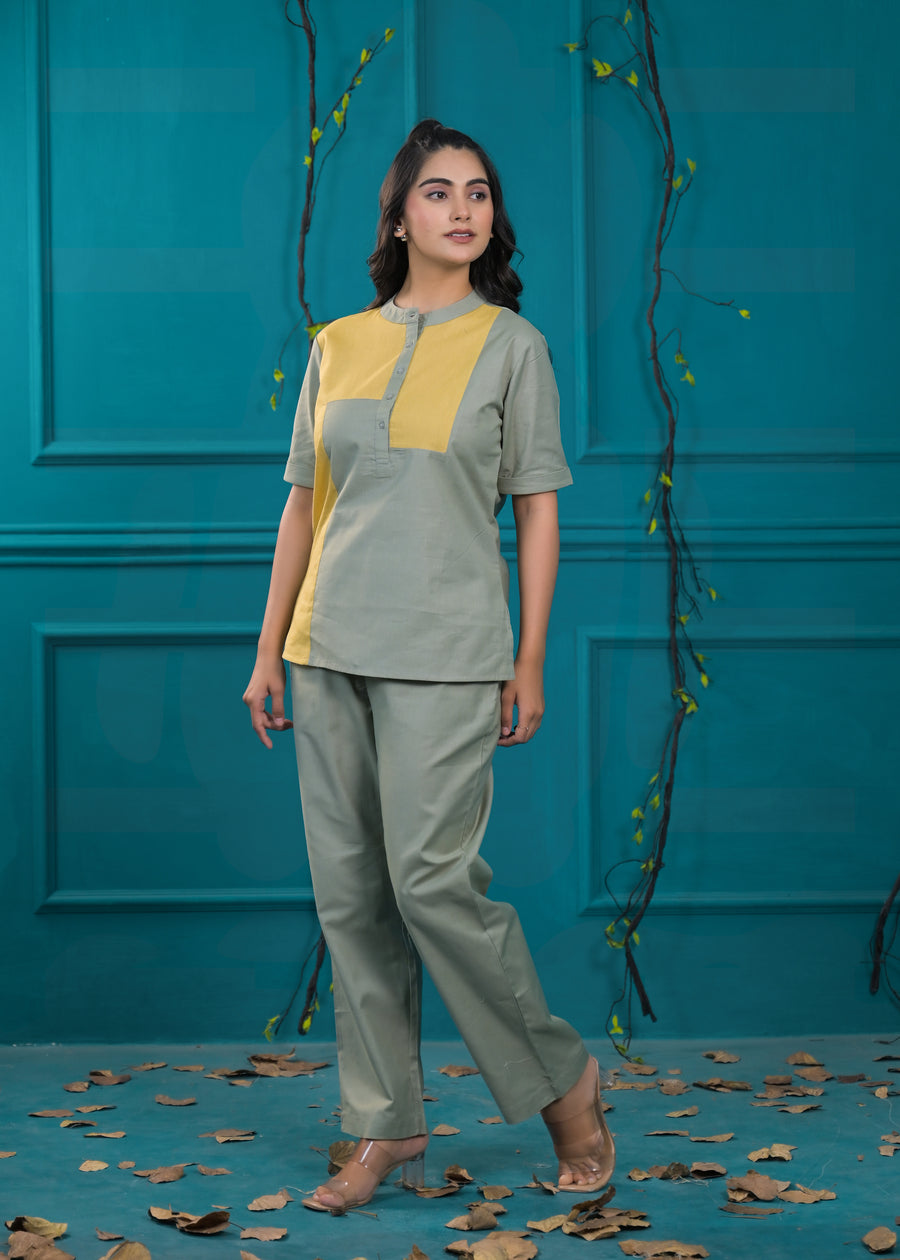 Colorblocked Pure Cotton Top & Trouser Co-Ords