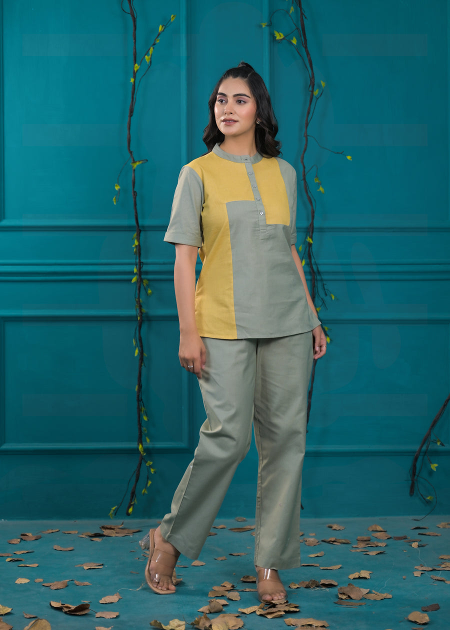 Colorblocked Pure Cotton Top & Trouser Co-Ords