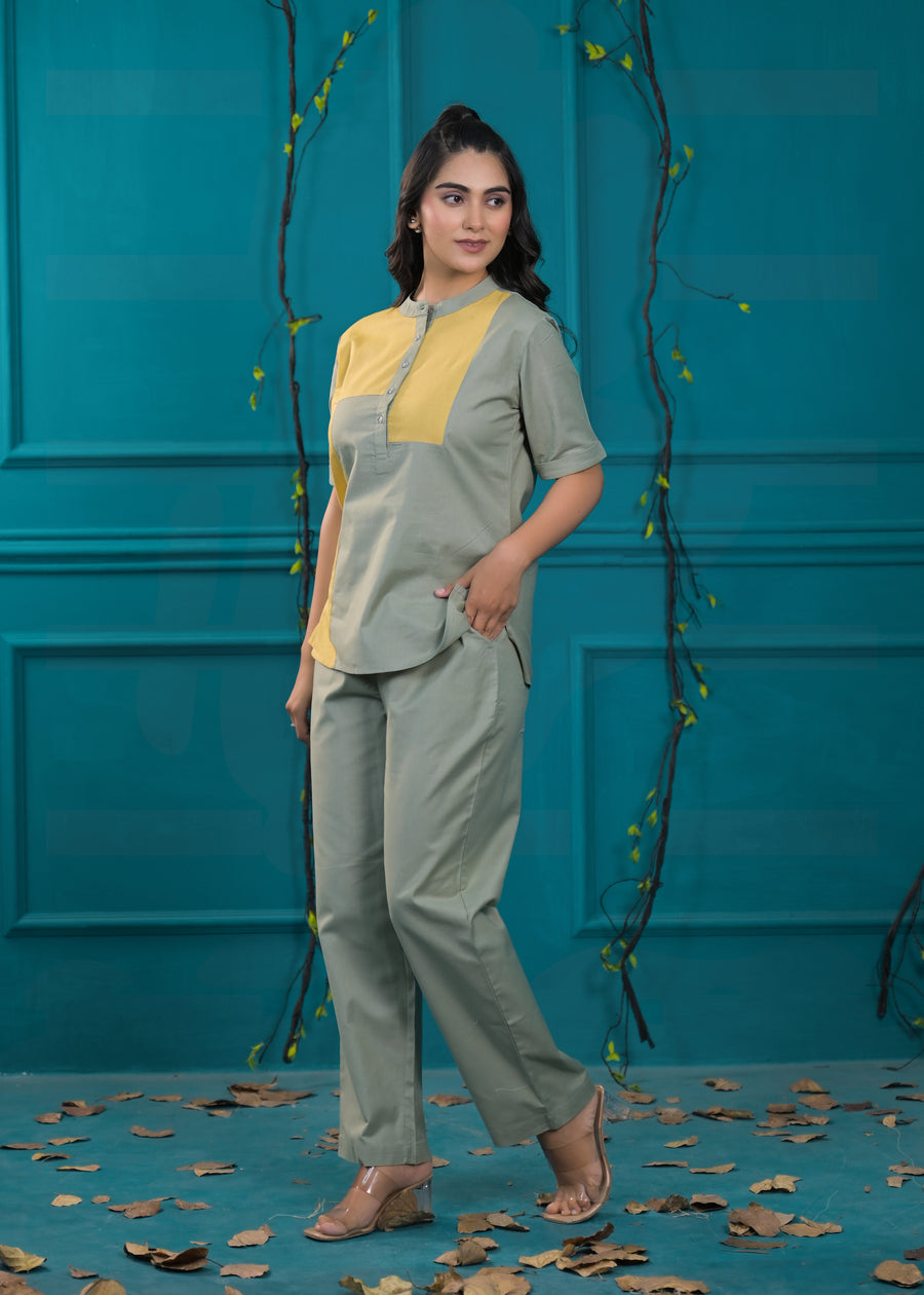 Colorblocked Pure Cotton Top & Trouser Co-Ords