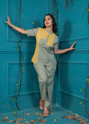 Colorblocked Pure Cotton Top & Trouser Co-Ords