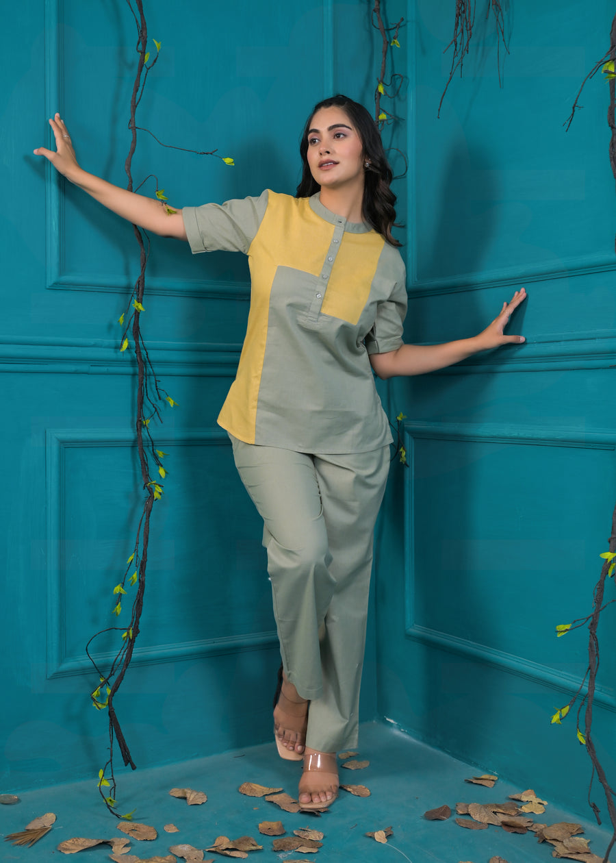 Colorblocked Pure Cotton Top & Trouser Co-Ords