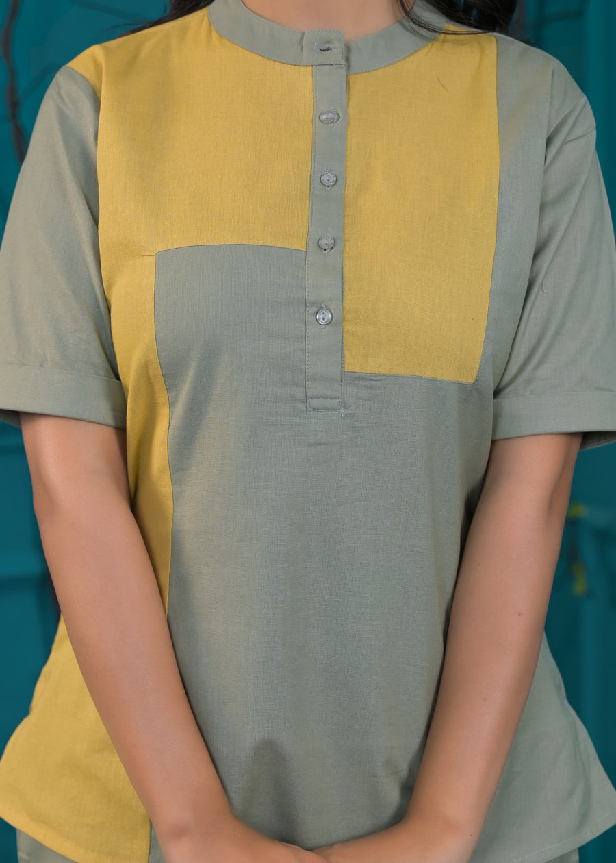 Colorblocked Pure Cotton Top & Trouser Co-Ords