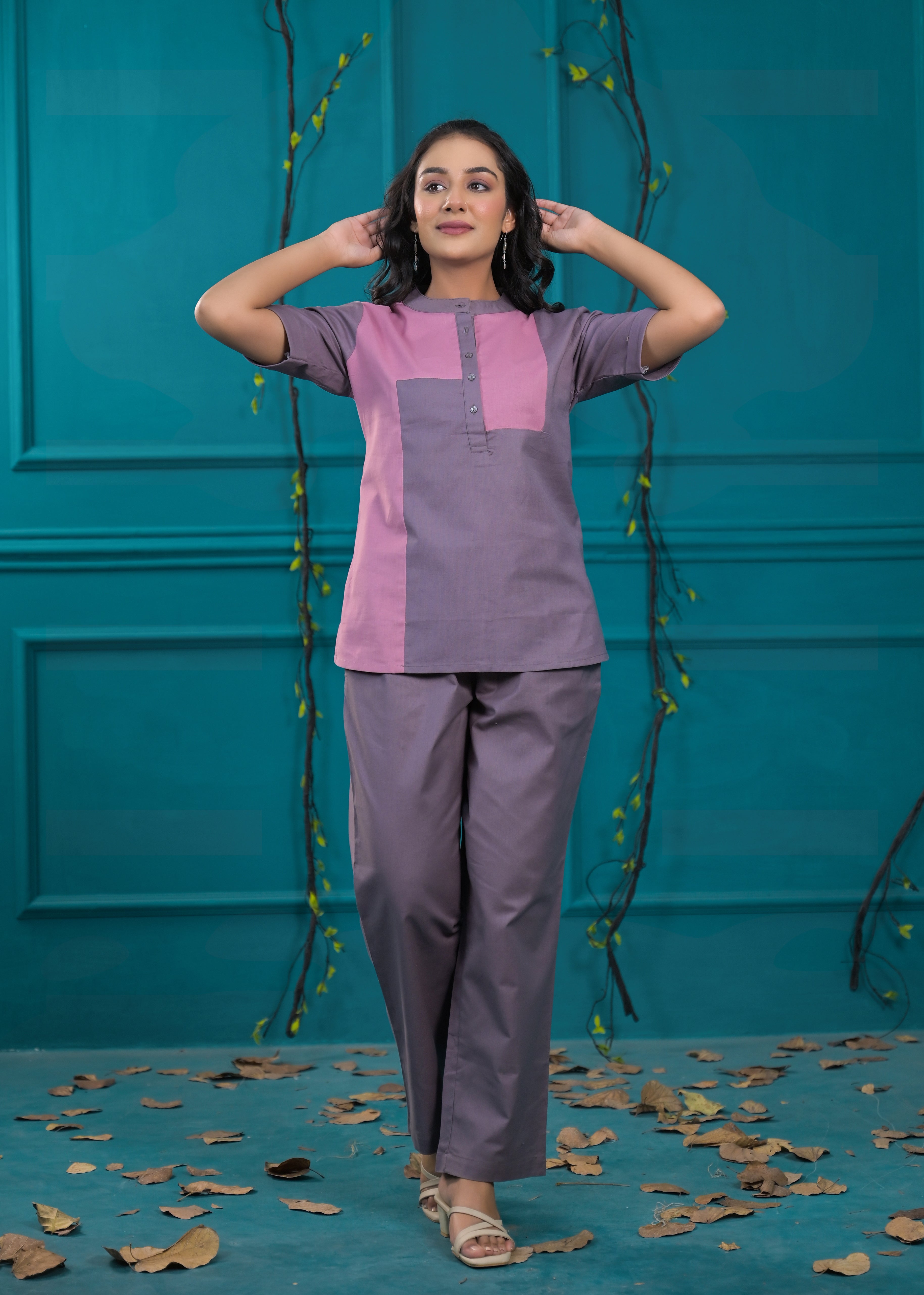 Colorblocked Pure Cotton Top & Trouser Co-Ords